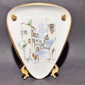 Vtg Alka Kunst Porcelain Wall Hang Plate White Rialto Germany Bavaria MCM 50s